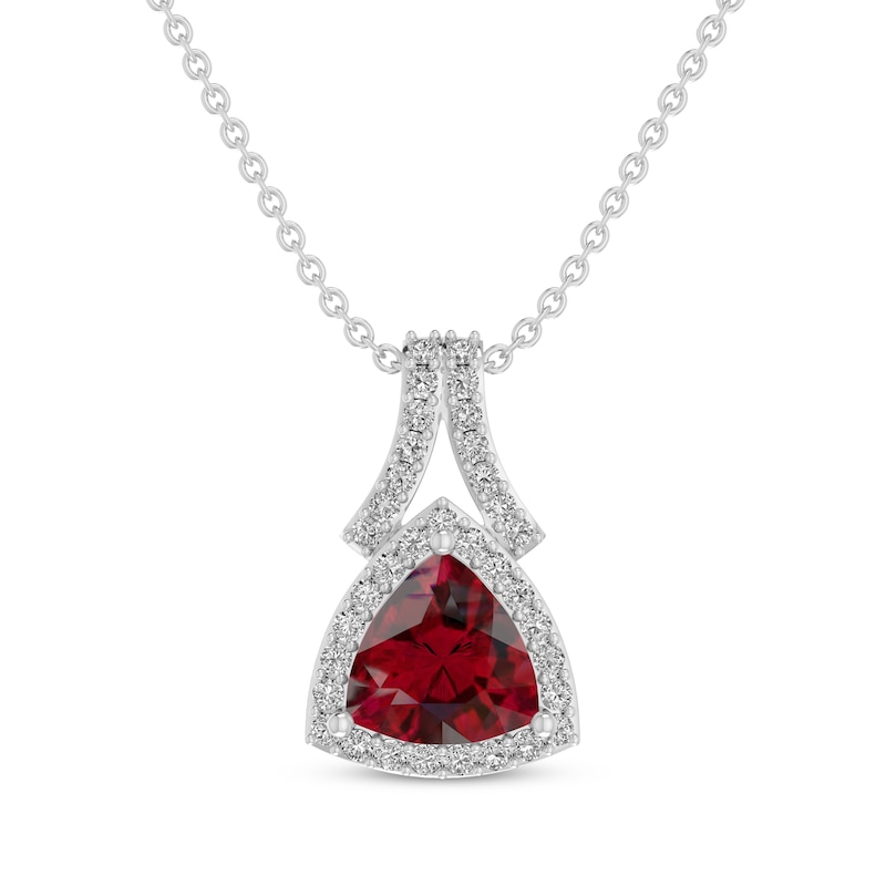 Main Image 1 of Trillion-Cut Lab-Created Ruby & White Lab-Created Sapphire Necklace Sterling Silver 18&quot;