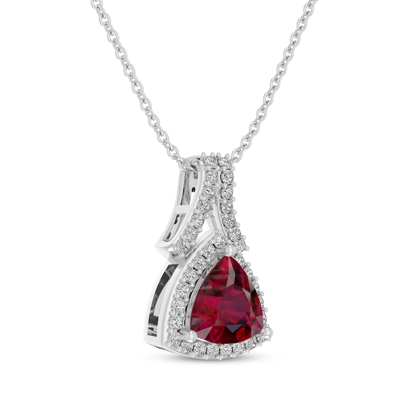 Main Image 2 of Trillion-Cut Lab-Created Ruby & White Lab-Created Sapphire Necklace Sterling Silver 18&quot;