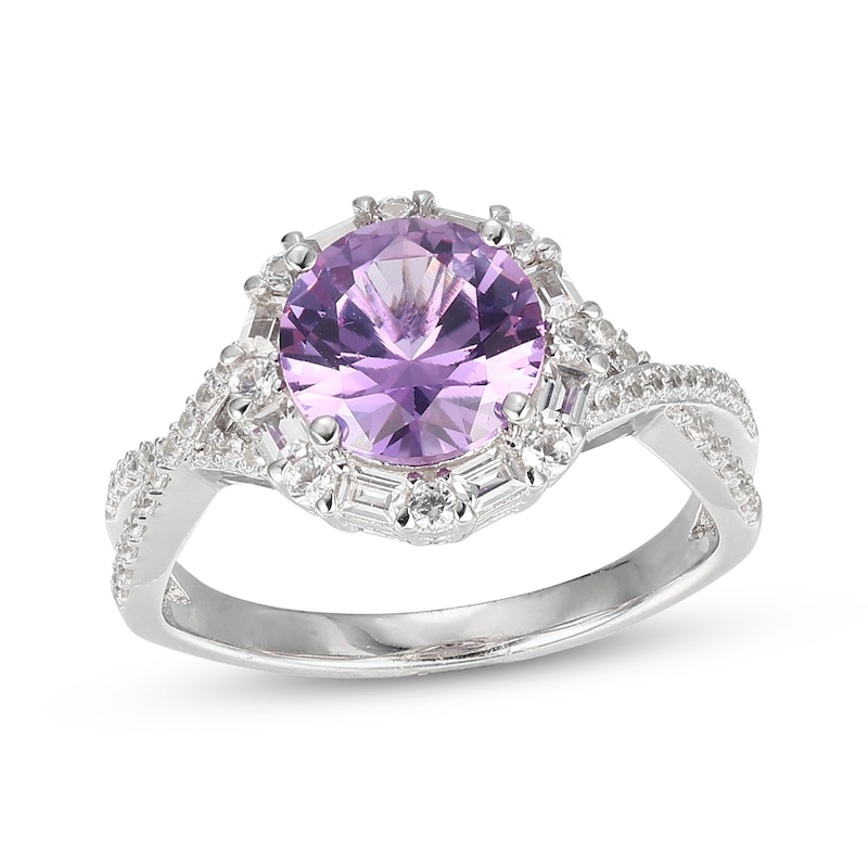 Round-Cut Amethyst & White Lab-Created Sapphire Ring Sterling Silver ...