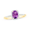 Thumbnail Image 1 of Cushion-Cut Amethyst & Diamond Halo Ring 1/10 ct tw 14K Yellow Gold