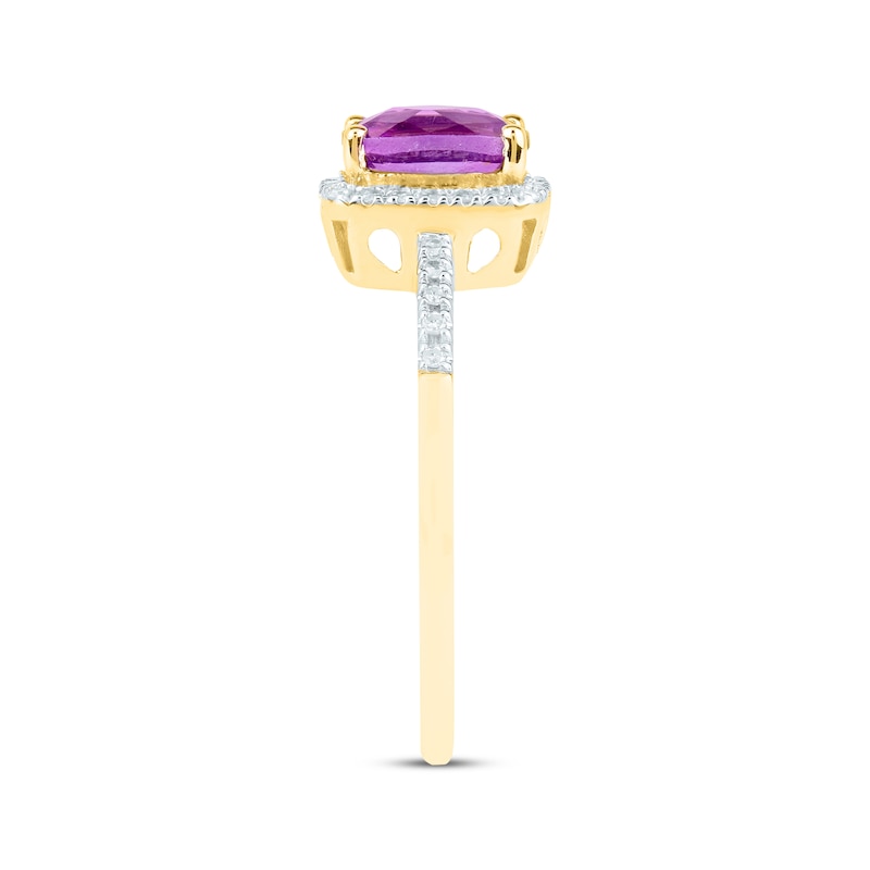 Main Image 2 of Cushion-Cut Amethyst & Diamond Halo Ring 1/10 ct tw 14K Yellow Gold