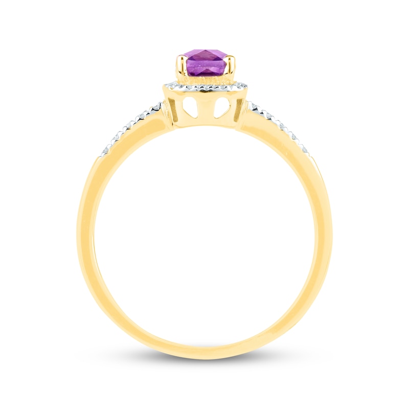 Main Image 3 of Cushion-Cut Amethyst & Diamond Halo Ring 1/10 ct tw 14K Yellow Gold