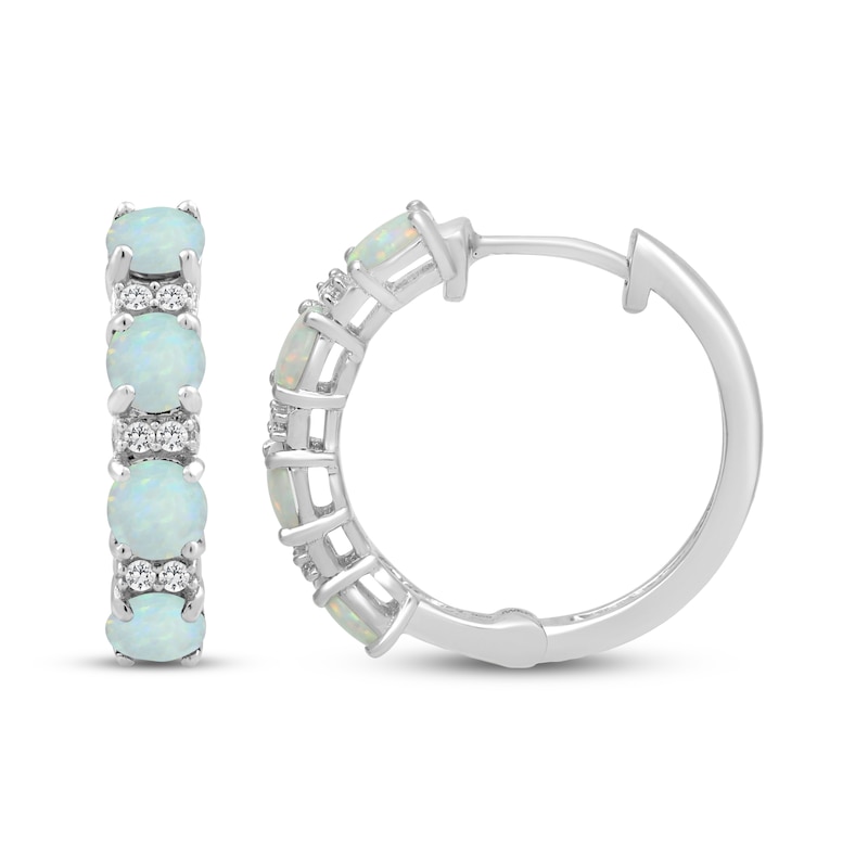 Main Image 1 of Lab-Created Opal & White Lab-Created Sapphire Hoop Earrings Sterling Silver