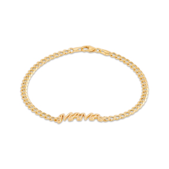 "Mama" Curb Chain Bracelet 14K Yellow Gold 7.5"