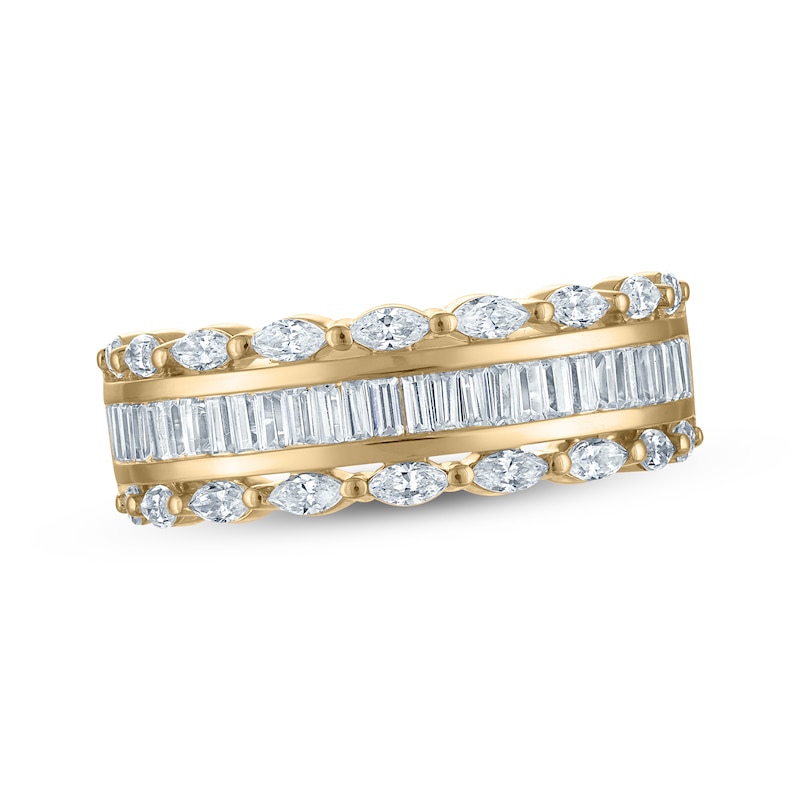 Marquise & Baguette-Cut Diamond Three-Row Anniversary Ring 1 ct tw 14K Yellow Gold