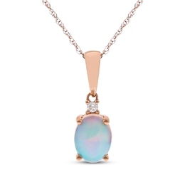 Oval-Cut Natural Opal & Diamond Accent Necklace 10K Rose Gold 18&quot;