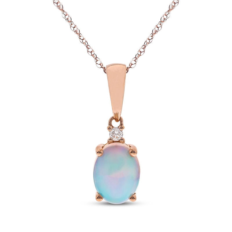 Oval-Cut Natural Opal & Diamond Accent Necklace 10K Rose Gold 18"
