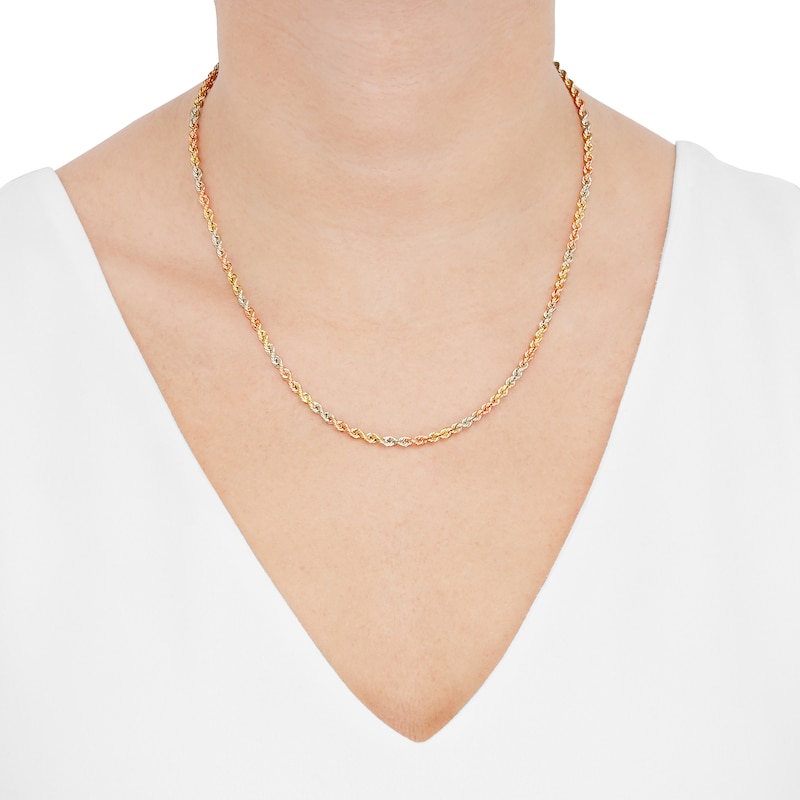 Main Image 5 of Solid Rope Chain Necklace 3mm 14K Tri-Tone Gold 18&quot;