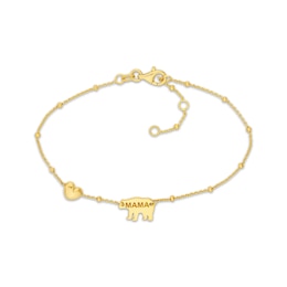 Mama Bear & Heart Charm Bracelet 14K Yellow Gold 7.25&quot;