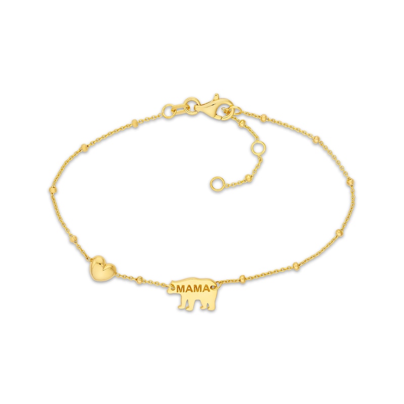 Main Image 1 of Mama Bear & Heart Charm Bracelet 14K Yellow Gold 7.25&quot;