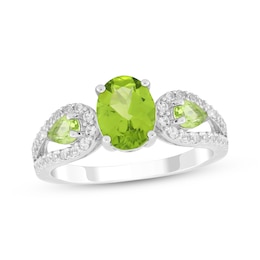 Oval-Cut & Pear-Shaped Peridot, White Lab-Created Sapphire Ring Sterling Silver