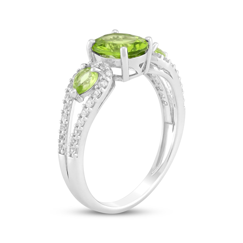 Main Image 2 of Oval-Cut & Pear-Shaped Peridot, White Lab-Created Sapphire Ring Sterling Silver