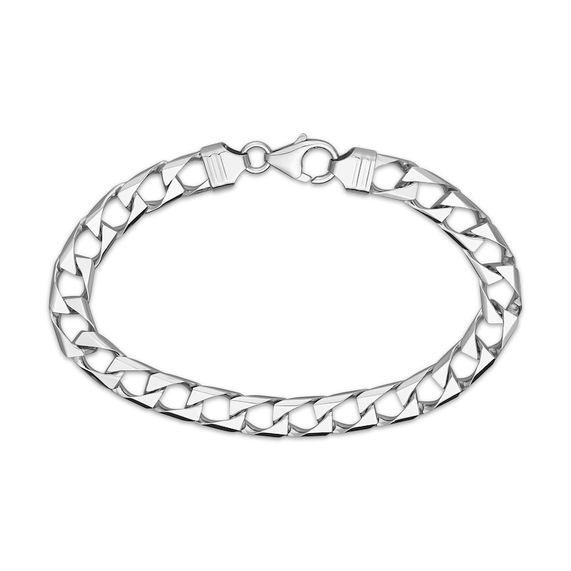 Main Image 1 of Solid Diamond-Cut Square Curb Chain Bracelet Sterling Silver 8.5&quot;