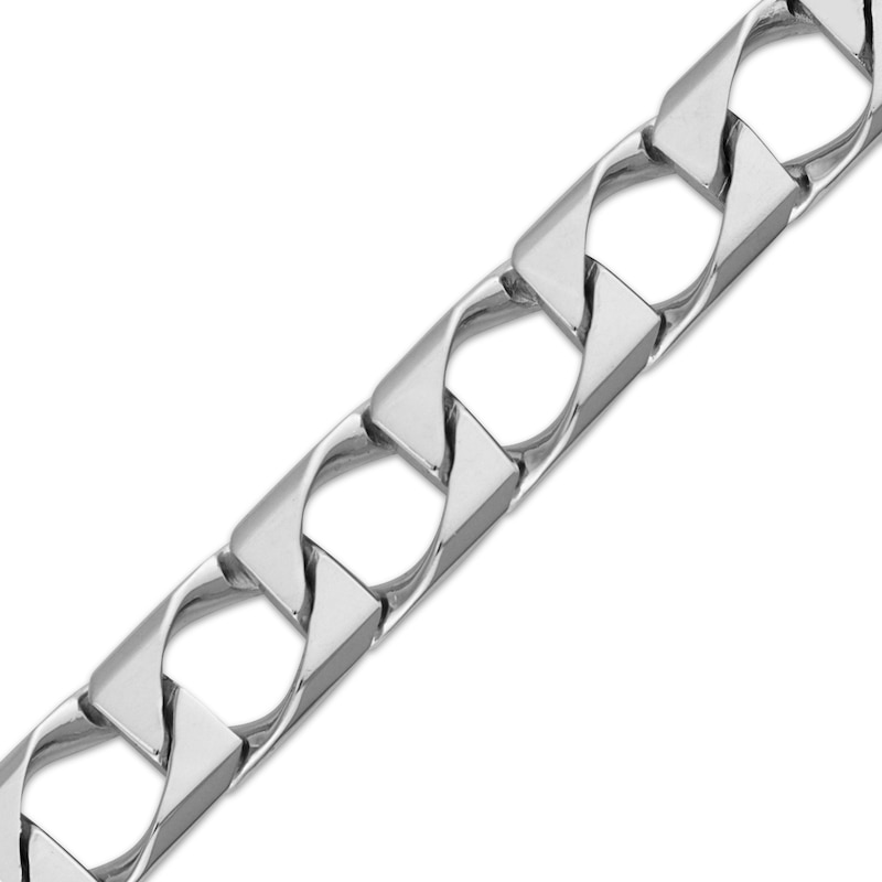 Main Image 2 of Solid Diamond-Cut Square Curb Chain Bracelet Sterling Silver 8.5&quot;