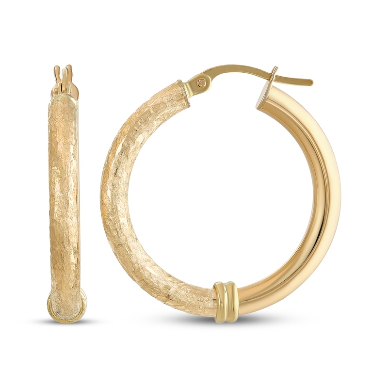 Main Image 1 of Reaura Textured Hoop Earrings Repurposed 14K Yellow Gold 26mm