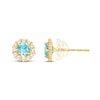 Thumbnail Image 1 of Children's Bright Blue & White Cubic Zirconia Halo Stud Earrings 14K Yellow Gold