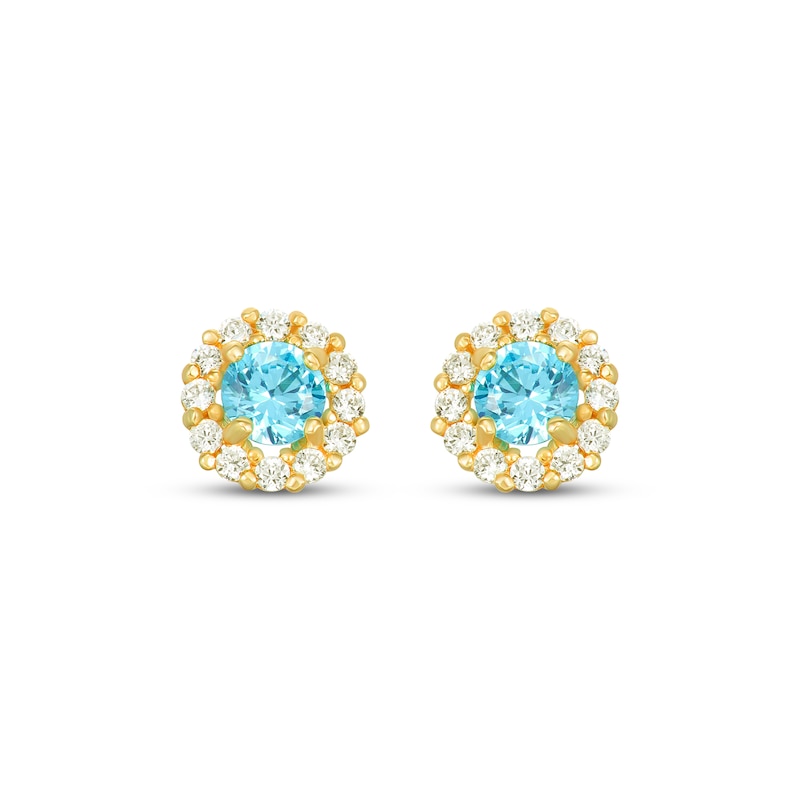 Main Image 2 of Children's Bright Blue & White Cubic Zirconia Halo Stud Earrings 14K Yellow Gold