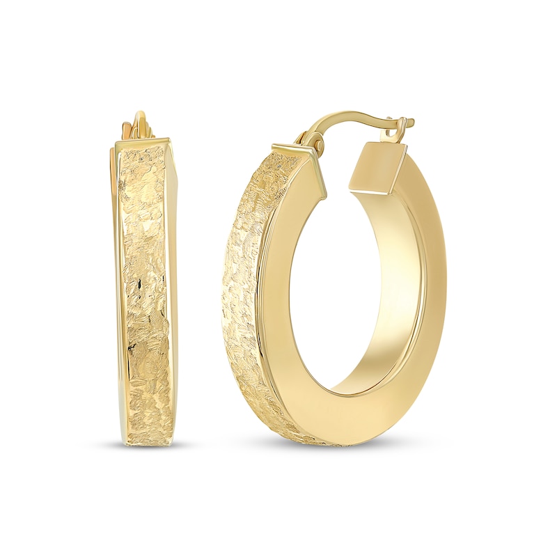 Main Image 1 of Reaura Square-Edge Textured Hoop Earrings Repurposed 14K Yellow Gold 26mm