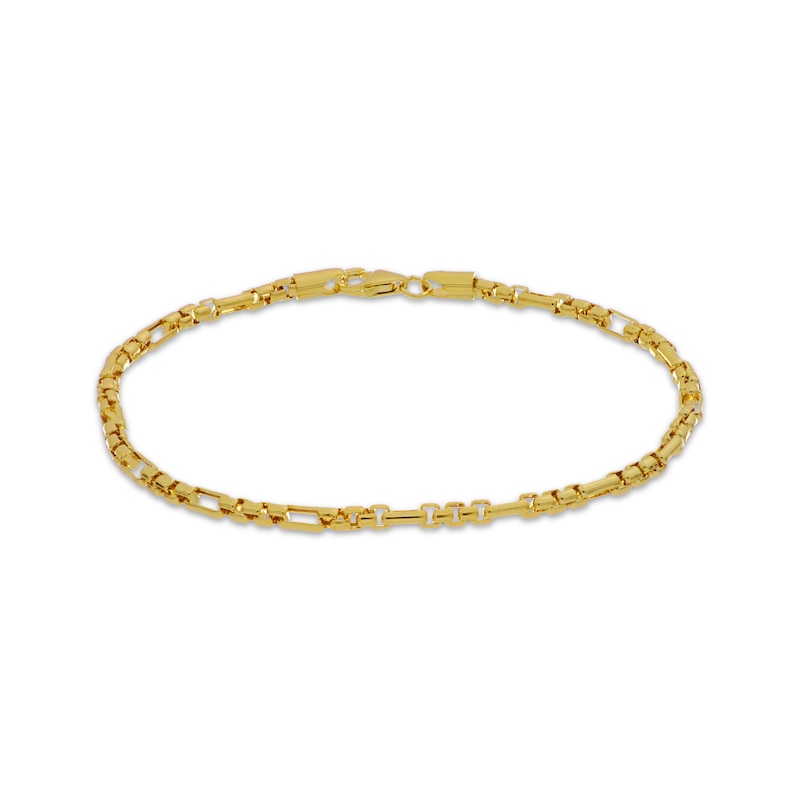 Main Image 1 of Hollow Diamond-Cut Short & Long Link Box Chain Bracelet 3.5mm 10K Yellow Gold 8.5&quot;