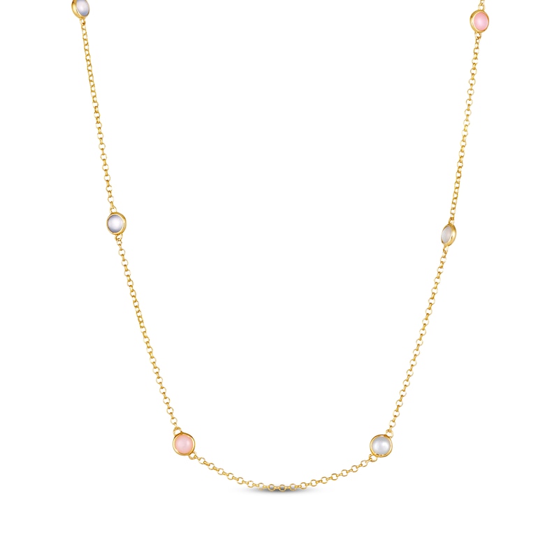 Main Image 1 of Le Vian Moonstone, Blue Chalcedony & Pink Opal Station Necklace 14K Honey Gold 17&quot;