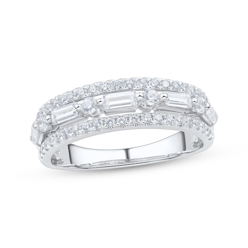 Main Image 1 of Baguette & Round-Cut Diamond Three-Row Anniversary Ring 3/4 ct tw 10K White Gold