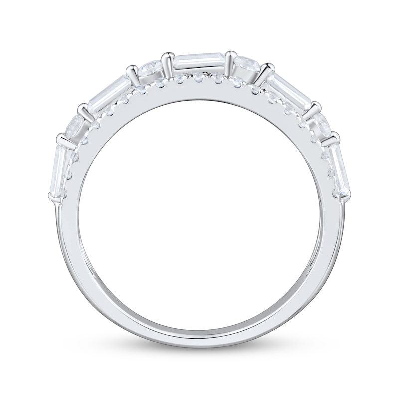 Main Image 2 of Baguette & Round-Cut Diamond Three-Row Anniversary Ring 3/4 ct tw 10K White Gold