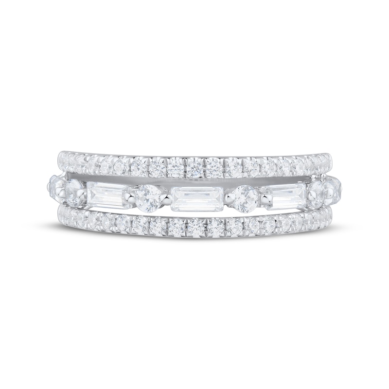 Main Image 3 of Baguette & Round-Cut Diamond Three-Row Anniversary Ring 3/4 ct tw 10K White Gold