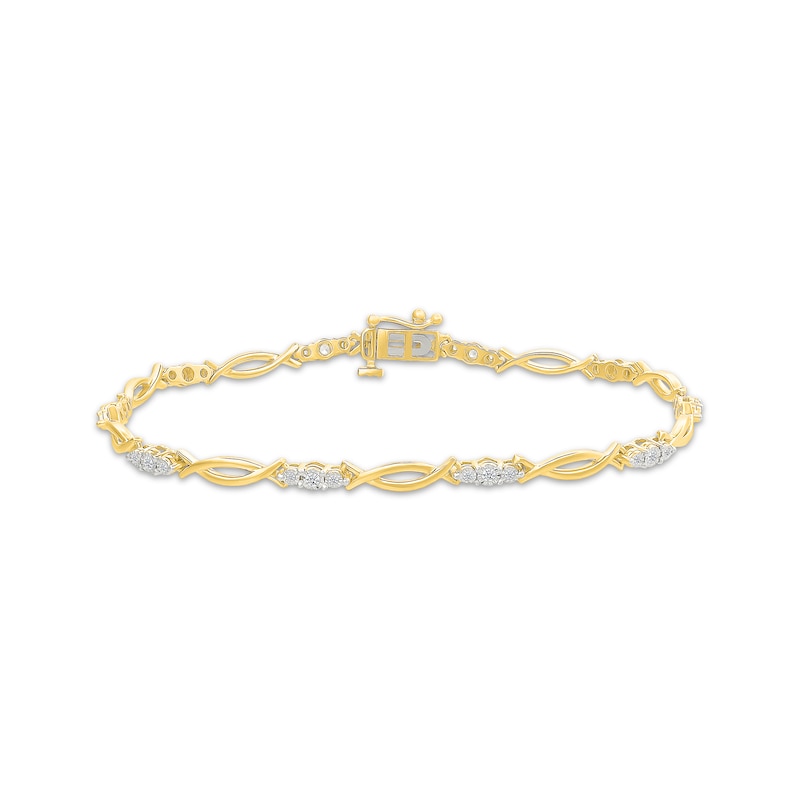 Main Image 1 of Diamond Three-Stone Link Bracelet 1/4 ct tw 10K Yellow Gold 7.25&quot;