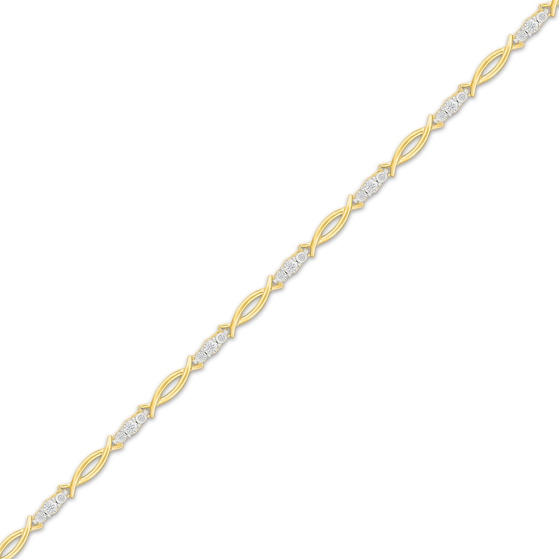 Main Image 2 of Diamond Three-Stone Link Bracelet 1/4 ct tw 10K Yellow Gold 7.25&quot;