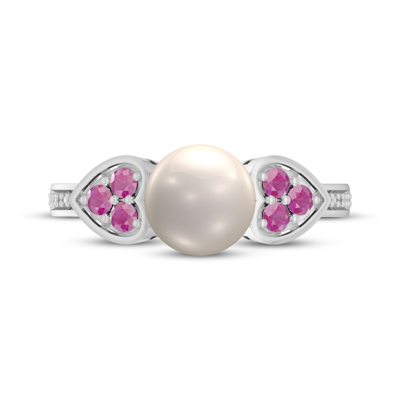 Main Image 3 of Cultured Pearl, Pink Lab-Created Sapphire & Diamond Ring 1/20 ct tw Sterling Silver