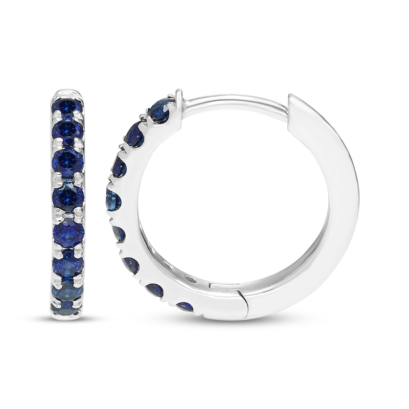 Main Image 3 of Blue Lab-Created Sapphire Hoop Earrings Sterling Silver