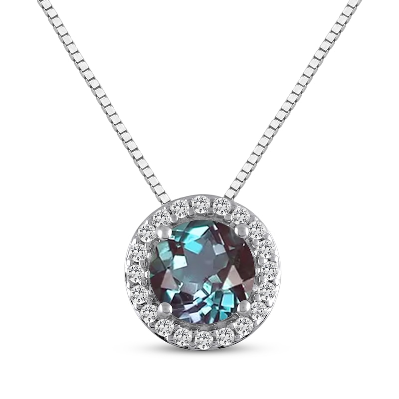 Main Image 1 of Lab-Created Alexandrite & Lab-Created White Sapphire Halo Necklace Sterling Silver 18&quot;