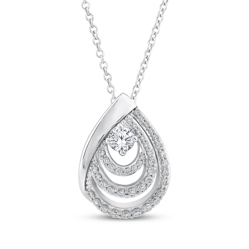 Main Image 1 of Diamond Layered Teardrop Necklace 1/2 ct tw 10K White Gold 17&quot;