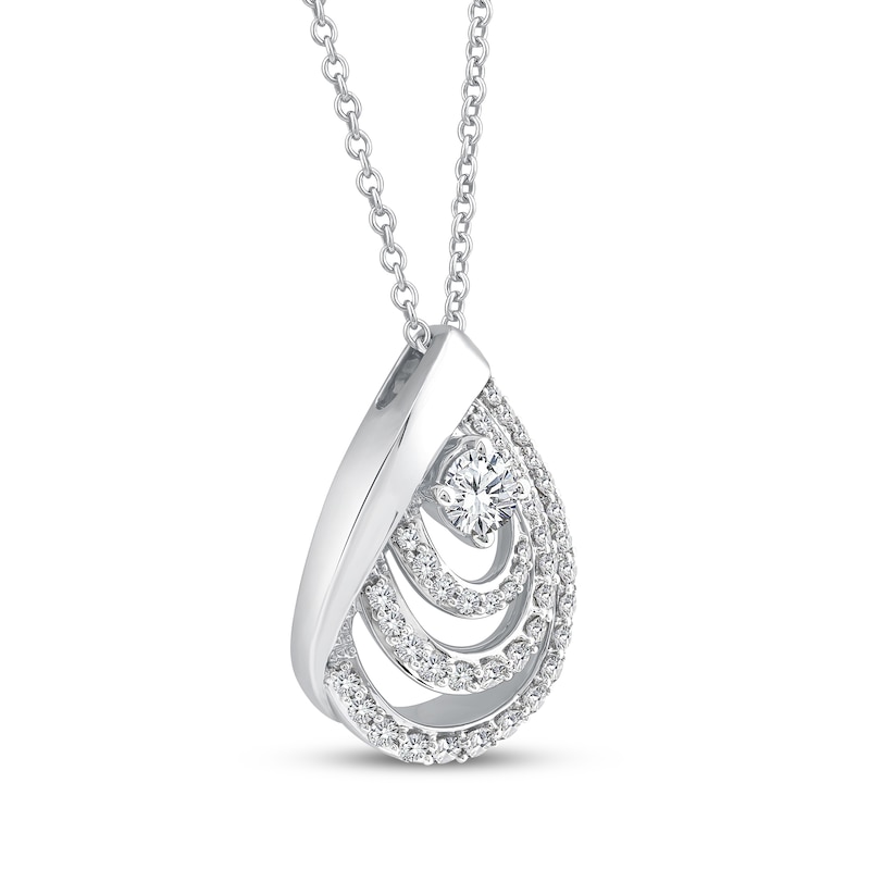 Main Image 2 of Diamond Layered Teardrop Necklace 1/2 ct tw 10K White Gold 17&quot;