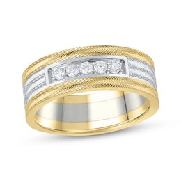 Now + Forever Men's Diamond Five-Stone Textured Wedding Band 1/4 ct tw 14K Two-Tone Gold