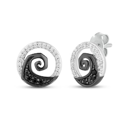 Disney Treasures The Nightmare Before Christmas Black & White Diamond Spiral Earrings 1/6 ct tw Sterling Silver