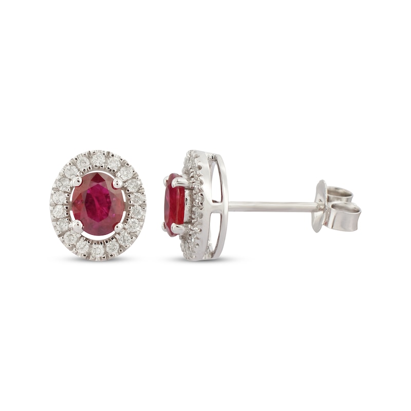 Main Image 1 of Oval-Cut Ruby & Diamond Stud Earrings 1/10 ct tw 10K White Gold