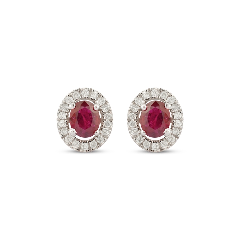 Main Image 2 of Oval-Cut Ruby & Diamond Stud Earrings 1/10 ct tw 10K White Gold