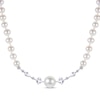 Thumbnail Image 1 of Cultured Pearl & Multi-Shape Lab-Created Sapphire Necklace Sterling Silver 18&quot;