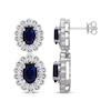 Thumbnail Image 0 of Oval-Cut Blue Lab-Created Sapphire & White Lab-Created Sapphire Scalloped Drop Earrings Sterling Silver
