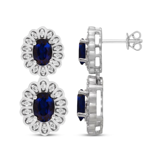Oval-Cut Blue Lab-Created Sapphire & White Lab-Created Sapphire Scalloped Drop Earrings Sterling Silver