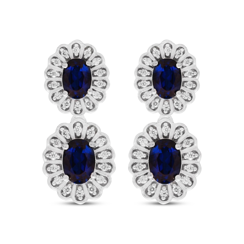 Oval-Cut Blue Lab-Created Sapphire & White Lab-Created Sapphire Scalloped Drop Earrings Sterling Silver