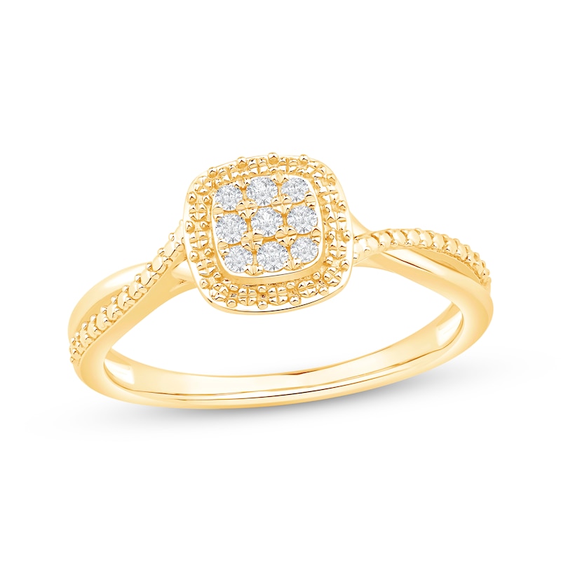 Main Image 1 of Diamond Cushion Frame Promise Ring 1/10 ct tw 10K Yellow Gold