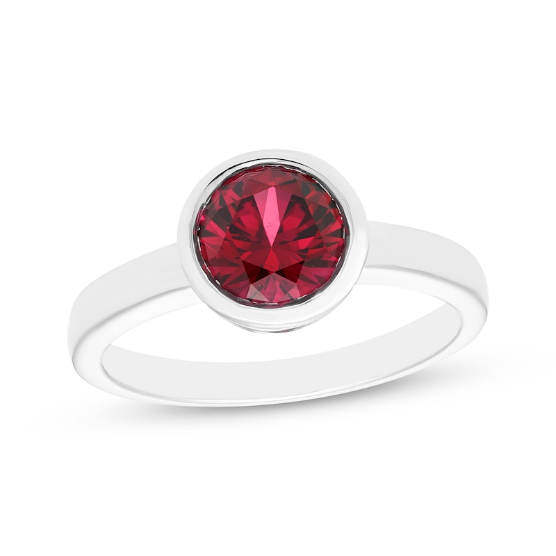 Main Image 1 of Lab-Created Ruby Solitaire Bezel-Set Ring Sterling Silver