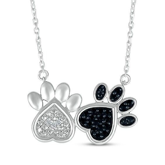 Black & White Diamond Dog Paw Necklace 1/10 ct tw Sterling Silver 18"