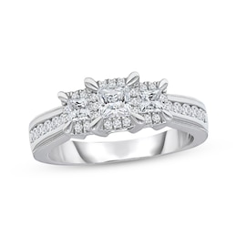 Memories Moments Magic Three-Stone Diamond Engagement Ring 1 ct tw Princess & Round-Cut 10K White Gold