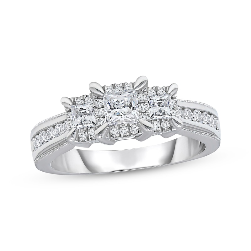 Main Image 1 of Memories Moments Magic Three-Stone Diamond Engagement Ring 1 ct tw Princess & Round-Cut 10K White Gold