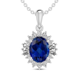 Oval-Cut Blue & White Lab-Created Sapphire Necklace Sterling Silver 18&quot;