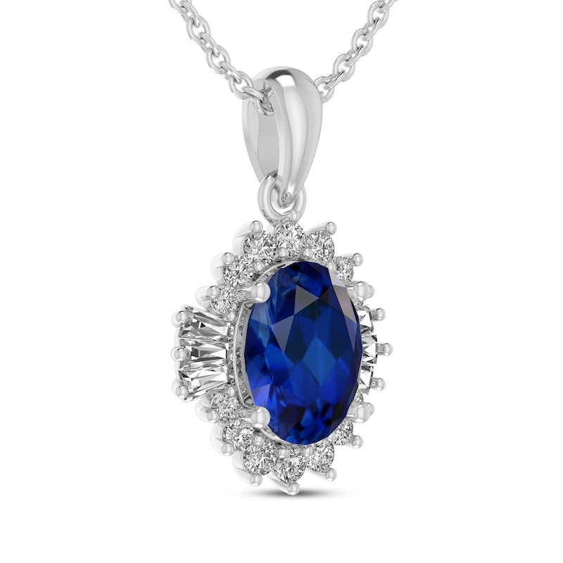 Main Image 2 of Oval-Cut Blue & White Lab-Created Sapphire Necklace Sterling Silver 18&quot;