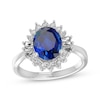 Thumbnail Image 1 of Oval-Cut Blue & White Lab-Created Sapphire Starburst Ring Sterling Silver